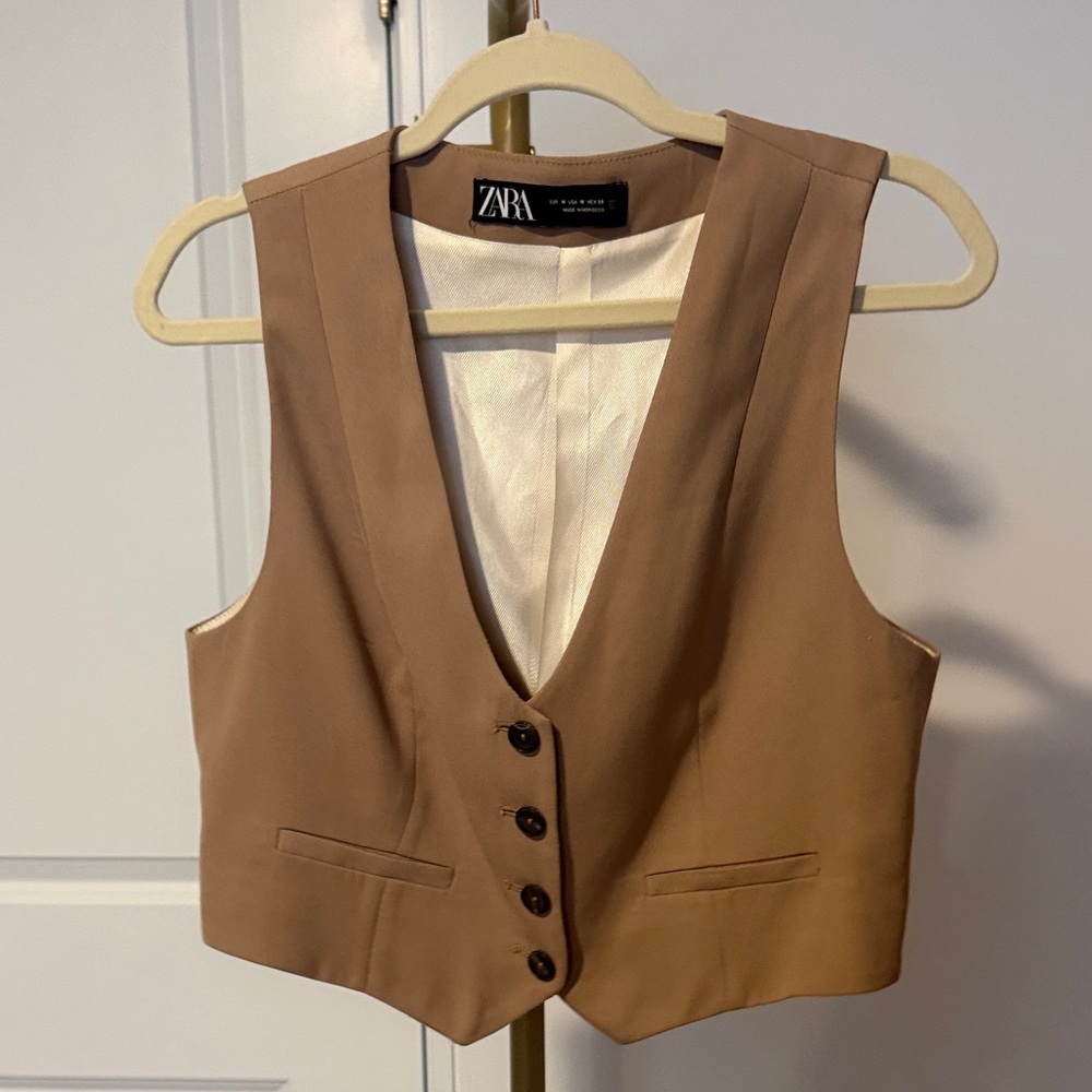 Zara Tailored Tan Vest with Button Front